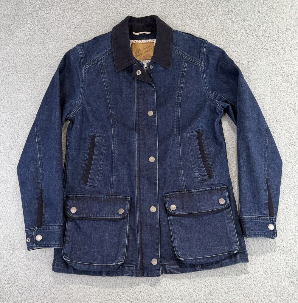 Vermont Barn Coat Blue Jean Denim Corduroy Collar Chore Jacket Women Sz Small